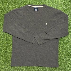 Polo Ralph Lauren Shirt Mens L Gray Long Sleeve Waffle Knit Thermal Sleep